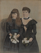 ARTIST UNKNOWN (19th century), mourning portrait of a mother and daughter, watercolour, ​62 x 50cm