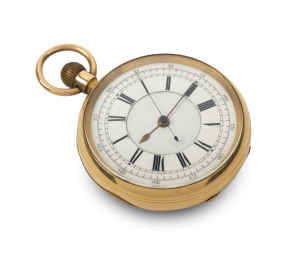 An 18ct gold cased chronograph pocket watch with centre second stop, 19th century, ​7cm high