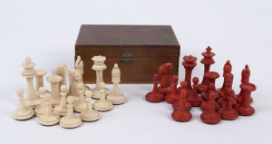 A carved whalebone chess set, late 19th century, the kings 6.5cm high