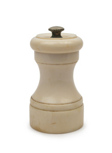 An antique pepper mill, turned ivory, 19th century, ​9cm high