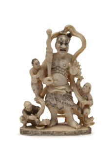 A fine Japanese Okimono carved ivory group, Meiji period, 19th century, ​6cm high