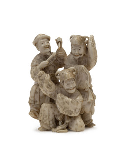 A Japanese Okimono carved ivory group, Meiji period, 19th century, ​6cm high