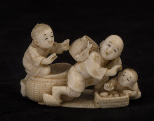 A Japanese carved ivory Okimono, Meiji period, 4.5cm high, 7cm wide