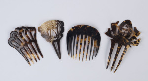 Four assorted ornate antique tortoiseshell hair combs, 19th century, ​the largest 15cm long
