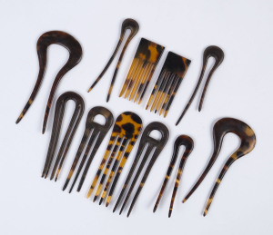 Eleven assorted antique tortoiseshell hair combs, 19th century, ​the largest 11.5cm long