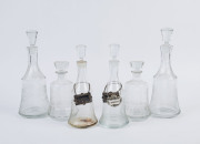 Six glass decanters with Pall Mall acid etched engraving, 20th century, the largest 34.5cm high