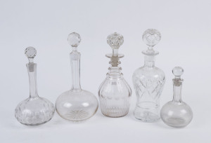 Five assorted crystal and glass decanters, 19th and 20th century, the largest 29.5cm high