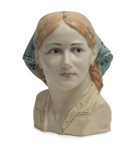 An Italian ceramic bust of a peasant woman, mid 20th century, signed "Italy", 30cm high, 24cm wide