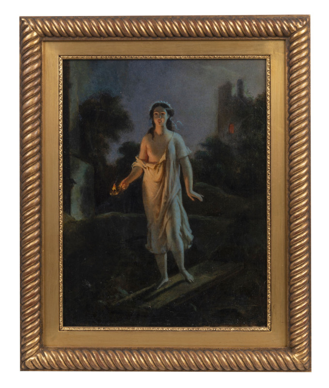 ARTIST UNKNOWN (British, 19th century), figure in night landscape, oil on canvas, ​41 x 31cm