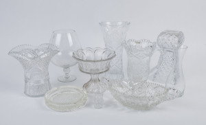 Crystal and glass vases, jug, brandy balloon, serving dishes, napkin ring etc, 19th and 20th century, (11 items), the largest 30cm high