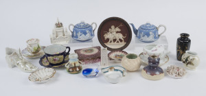 Souvenir porcelain, vases, ornaments, tea ware etc, 19th and 20th century, (23 items), the largest 14cm high