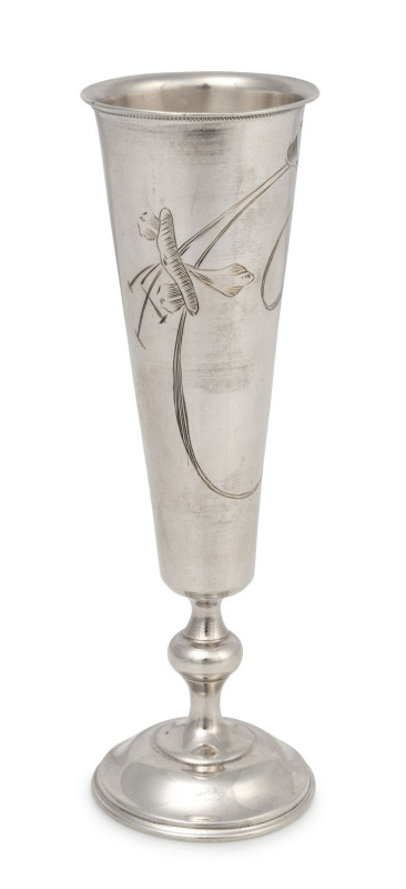 A Russian silver spirit flute with engraved floral decoration, early 20th century, ​13.5cm high, 50 grams