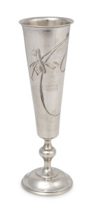 A Russian silver spirit flute with engraved floral decoration, early 20th century, 13.5cm high, 50 grams