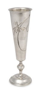 A Russian silver spirit flute with engraved floral decoration, early 20th century, ​13.5cm high, 50 grams