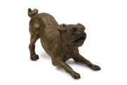 FRANZ BERGMANN Austrian gilt bronze pug dog statue, circa 1900, foundry stamp "GESCHUTZ", 7cm high, 12cm long