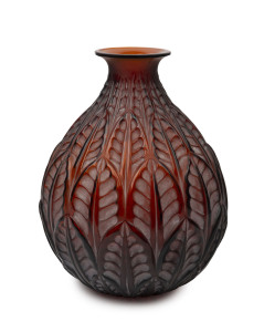 LALIQUE "Malesherbes" French Art Deco amber glass vase, circa 1927, engraved "R. Lalique, France", ​23cm high