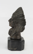 A cast bronze Indian Chief car mascot mounted on marble plinth, circa 1920s, ​13cm high overall - 2