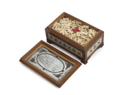 An Anglo-Indian letter game comprising numerous carved bone letters in a timber and bone box studded with natural rubies, 19th century, ​the box 5cm high, 10cm wide, 6.5cm deep - 2