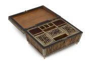 An Anglo-Indian Vizagapatam work box, porcupine quill, bone, ebony, horn and ivory on sandalwood, interior handsomely fitted with compartments and pin cushions, early 19th century. With accompanying contemporaneous note saying it was left to S. Shotton in - 2