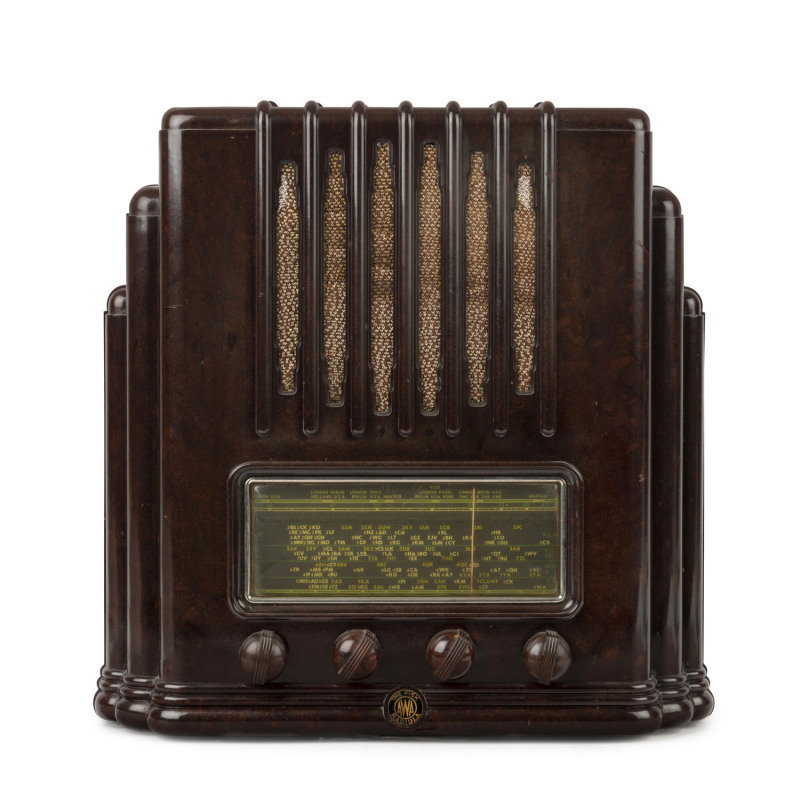 A.W.A. "BIG BROTHER EMPIRE" R52 Radiola brown bakelite mantel radio, 34cm high, 34cm wide