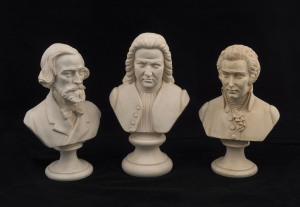 Three composer busts, cast resin, 20th century, ​the largest 25cm high