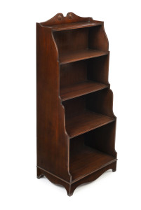 An English mahogany dwarf bookshelf, waterfall front in the Regency style, circa 1900, ​106cm high, 46cm wide, 31cm deep