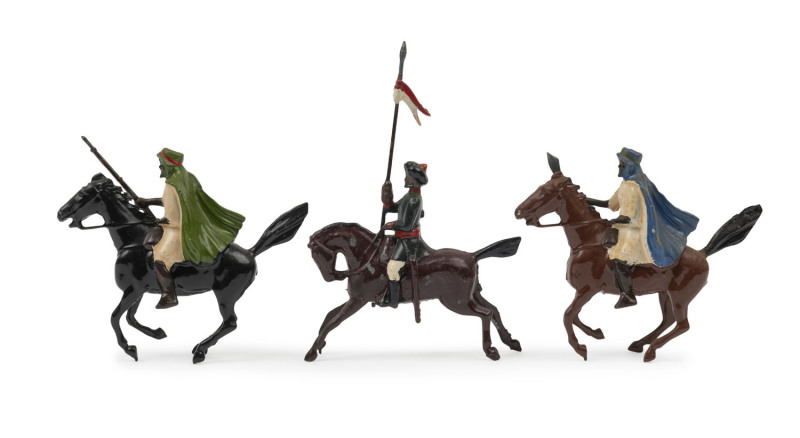BRITAINS: - 54mm Hollow Cast Lead - Bedouin/Arabic Figures: with Mounted on Horseback Charging Figures (16), armed with rifles, lances or swords, one with bugle; Unmounted Figures (17), five charging with fixed bayonets, three charging with lances, seven
