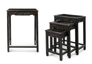 A nest of four Chinese occasional tables, early to mid 20th century, 65cm high, 51cm wide, 36cm deep