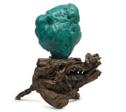 A Mongolian natural turquoise mineral specimen on timber stand, ​the specimen 22cm high, 16cm wide, 10cm deep - 2