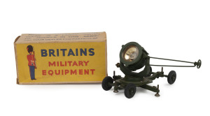 BRITAINS: - Boxed - Military Searchlight: seldom offered Mobile Searchlight, Model 9765, mounted on mobile screw jack chassis, the box missing one flap; c.1962, box size 14.5 x 7 x 6cm.