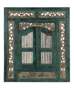 A wall-mounted mirror in the form of a Spanish shuttered window, 91cm x 80cm overall.