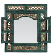 A wall-mounted mirror in the form of a Spanish shuttered window, 91cm x 80cm overall. - 2