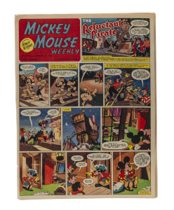 "MICKEY MOUSE WEEKLY": 1950s run of this popular magazine, tabloid format (36x27cm), the covers and centrespread cartoons in colour, comprising editions for 1950 (48), 1951 (52), 1952 (52), 1953 (52), 1955 (49), 1956 (102, duplication), 1957 (52), 1958 (5