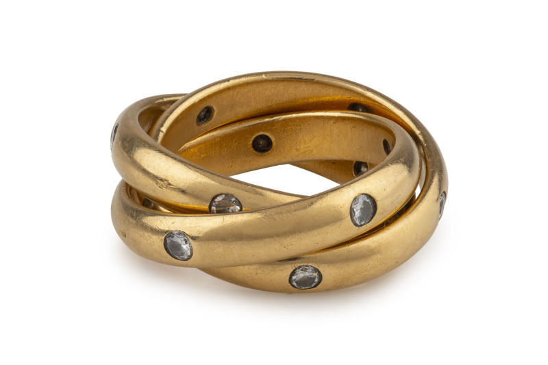 CARTIER "TRINITY" 18ct yellow gold ring set with diamonds, stamped "Cartier, 750, 1992", ​16.3 grams