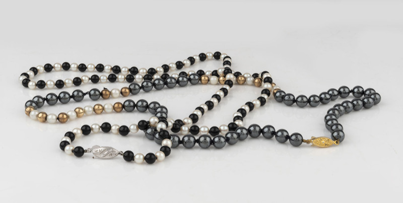 Two pearl and hematite single strand necklaces, ​80cm and 56cm long