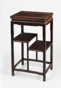 A Chinese three tier occasional table, carved hardwood, early 20th century, 76cm high, 45cm wide, 38cm deep