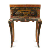 A Chinese export dressing table, fold-over top with hand-painted finish on gold background, Qing Dynasty, mid 19th century, ​83cm high, 62cm wide, 41cm deep - 2