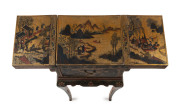 A Chinese export dressing table, fold-over top with hand-painted finish on gold background, Qing Dynasty, mid 19th century, ​83cm high, 62cm wide, 41cm deep - 4