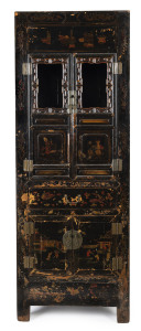 An antique Chinese laquered wedding cabinet, 19th century, 172cm high, 70cm wide, 54cm deep