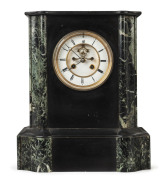 An antique French mantel clock, vert marble and slate case, time and strike movement with visual escapement, 19th century, ​38cm high