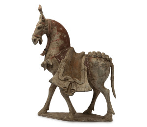 A Chinese terracotta funerary horse statue, Northern Wei Period, 5th century, 61cm high with accompanying thermoluminescence report by Laboratory Kotalla, Germany