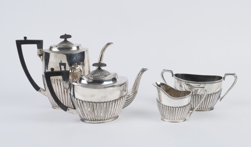 An English silver plated four piece tea service, early 20th century, ​the tallest 21cm high