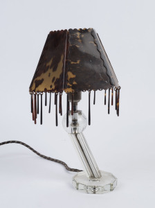 A vintage crystal table lamp with faux tortoiseshell shade, 20th century, ​38cm high