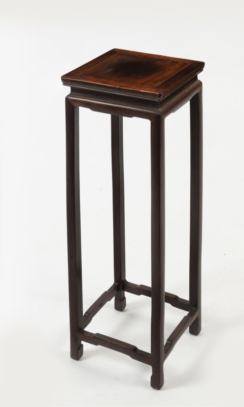 A Chinese rosewood pedestal, early 20th century, 67cm high, 24cm wide, 24cm deep