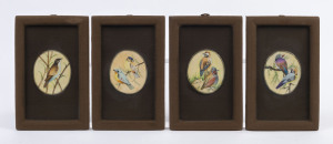 A set of four Anglo-Indian framed bird studies, hand-painted on ivory, 19th century, panels 7 x 6cm each, frames 19 x 12cm overall