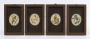 A set of four Anglo-Indian framed bird studies, hand-painted on ivory, 19th century, ​panels 7 x 6cm each, frames 19 x 12cm overall