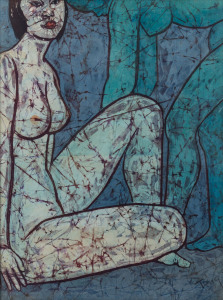 TENG (Thai School) (Two nudes), oils on woven cotton, signed lower right,