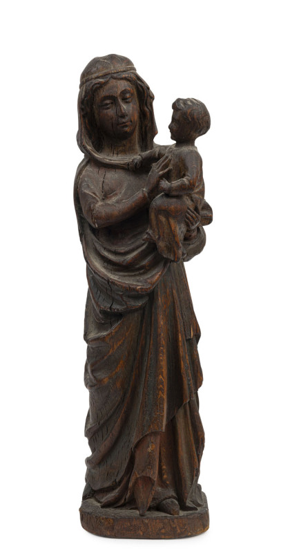 A Spanish Madonna and child statue, carved wood and polychrome, 18th century, 37cm high