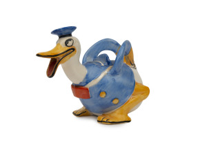 DONALD DUCK: painted and glazed high quality ceramic creamer by Wadeheath (England) depicting a long-billed Donald, c.1930s, height 10cm.