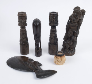 Six assorted African carvings, wood and chalk stone, Makopnde tribe, Tanzania and Mozambique, circa 1970s, ​the largest 24cm high